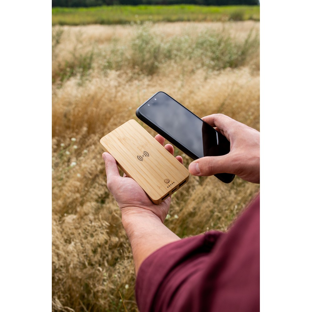 Bambusowy bezprzewodowy power bank 8000 mAh B'RIGHT, ładowarka bezprzewodowa 15W | Benson Drewno V0053-17 (3)