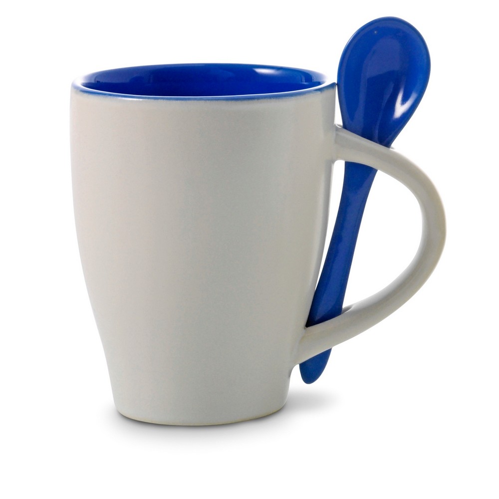 Kubek ceramiczny 300 ml z łyżeczką Granatowy V5269-04 