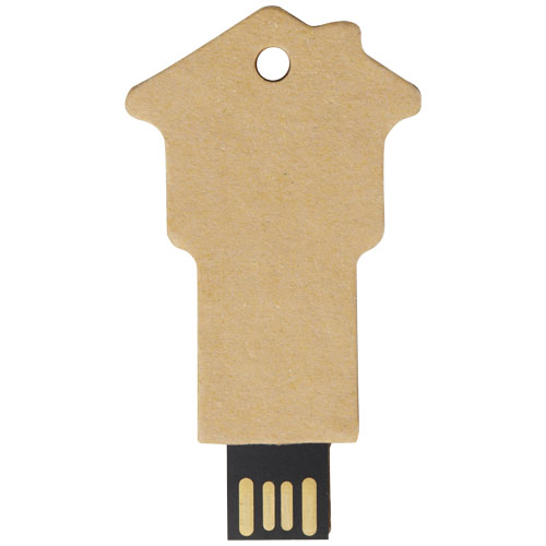 Pendrive wyposażony w interfejs USB 2.0 w kształcie domu z papieru z recyklingu Kraftowy brąz 1Z50106H (2)