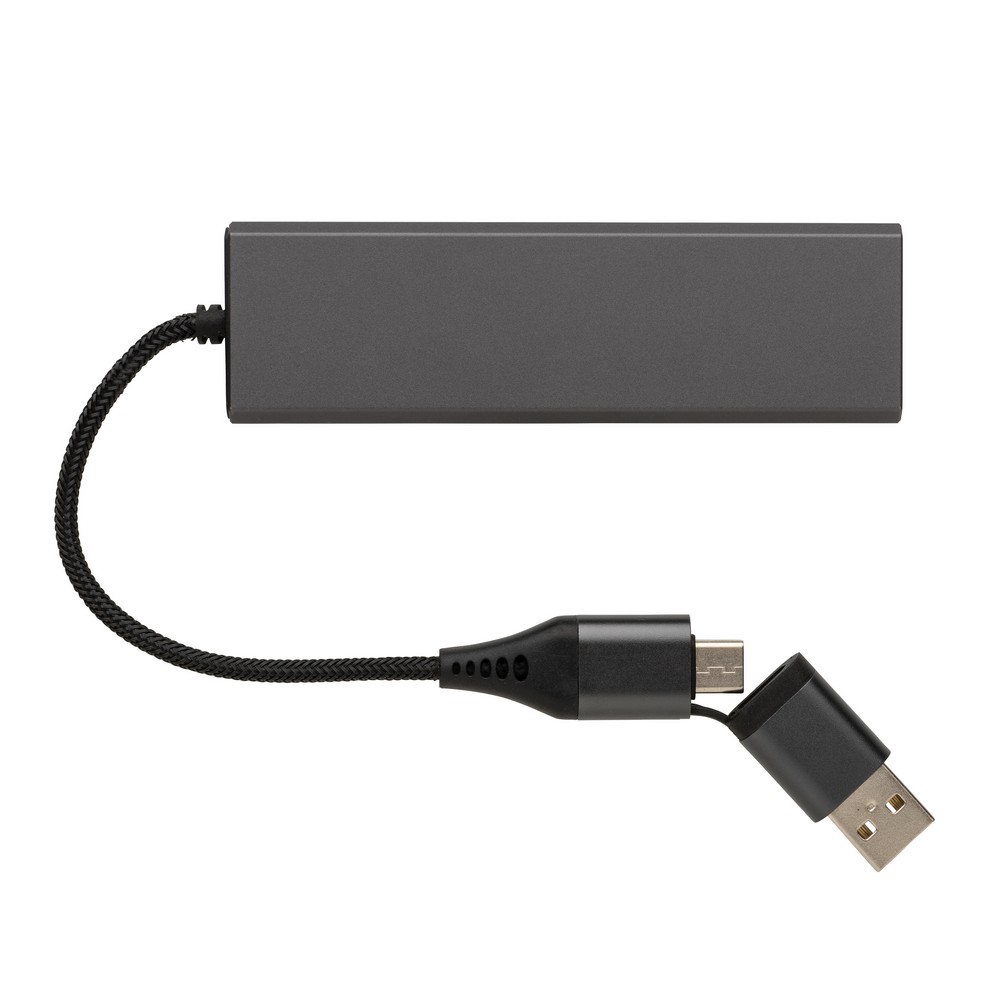 Hub USB 2.0 z USB C, aluminium z recyklingu Szary P308.682 (2)