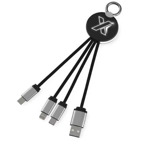 Kabel z podświetlonym logo 3w1 z brelokiem - SCX.design C16 Czarny-Biały 2PX00290 (1)