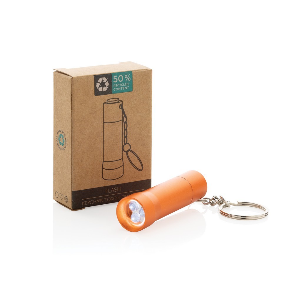 Brelok do kluczy z aluminium z recyklingu, latarka Flash Pomarańczowy P514.0408 (8)