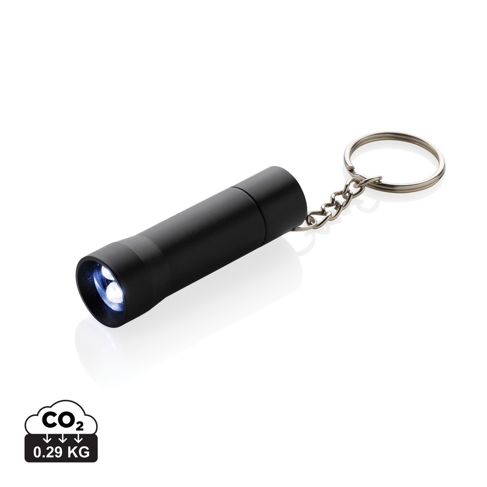 Brelok do kluczy z aluminium z recyklingu, latarka Flash Czarny P514.0401 (10)