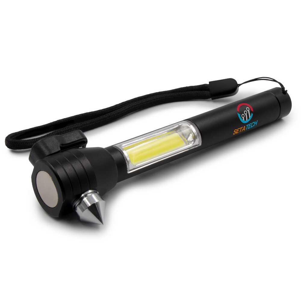 Latarka bezpieczeństwa 1 LED COB, przecinak do pasów, młotek bezpieczeństwa | Flint Czarny V0925-03 (9)