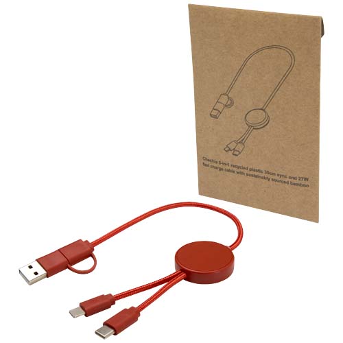 Gadżet reklamowy - Citala kabel do synchronizacji danych i szybkiego ładowania 5 w 1 27 W o długości 30 cm z tworzyw sztucznych pochodzących z recyklingu