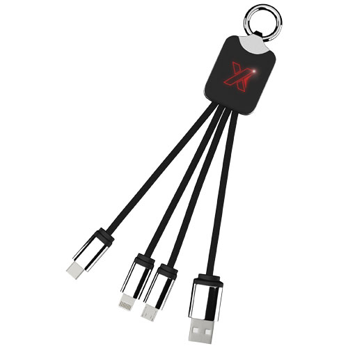 Kabel z podświetlonym logo 3w1 z brelokiem - SCX.design C15 Czerwony-Czarny 2PX00121 (1)