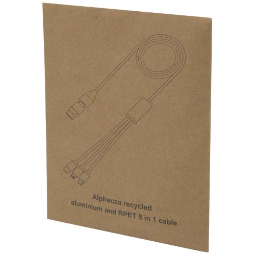 Alphecca - kabel ładujący 5 w 1 wykonany z recyklingowanego aluminium i tworzywa RPET   Czarny 12449290 (2)