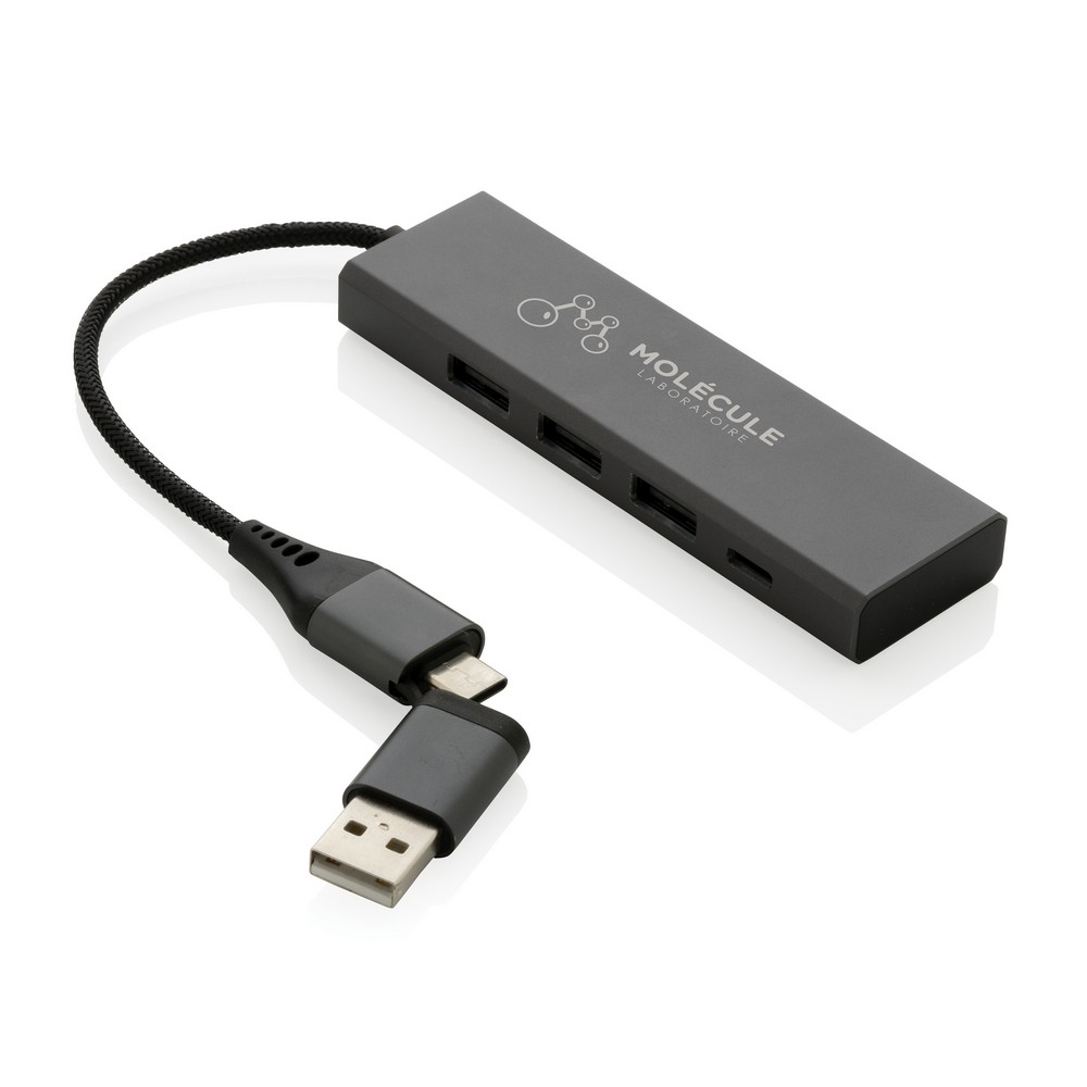 Hub USB 2.0 z USB C, aluminium z recyklingu Szary P308.682 (4)