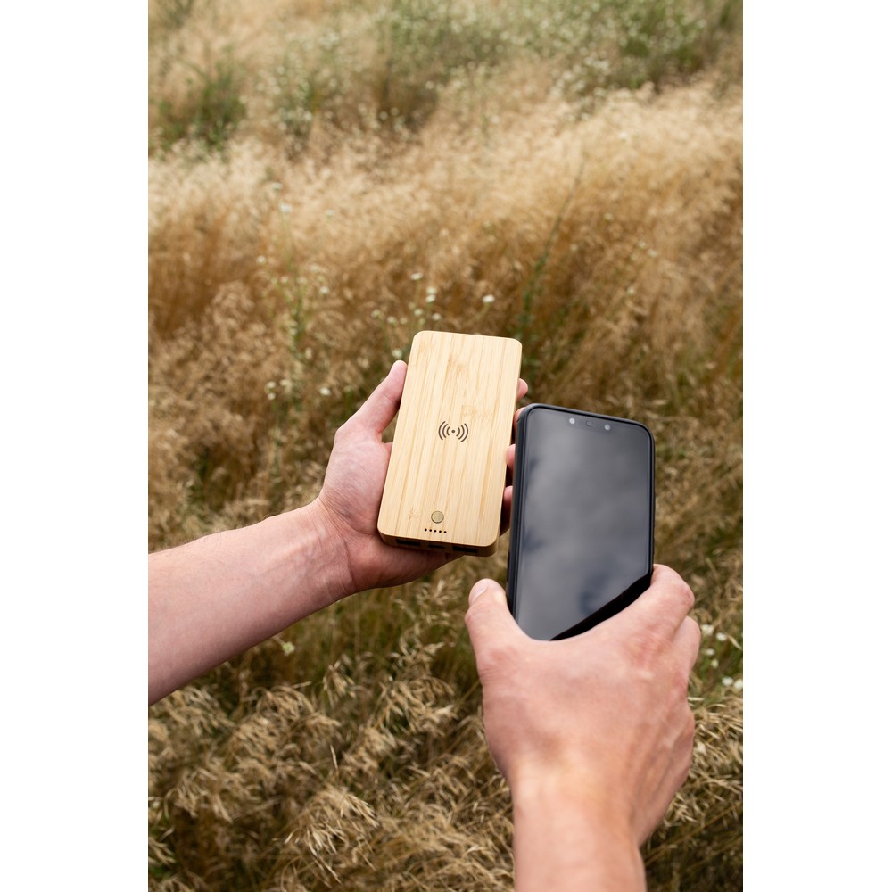 Bambusowy bezprzewodowy power bank 8000 mAh B'RIGHT, ładowarka bezprzewodowa 15W | Benson Drewno V0053-17 (2)