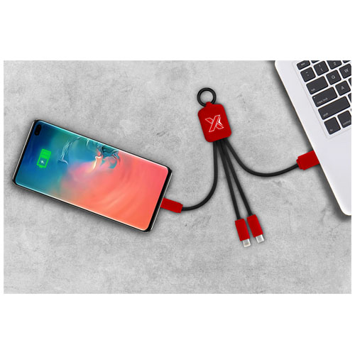 Kabel z podświetlonym logo 3w1 z brelokiem - SCX.design C15 Średnia czerwień-Czarny 2PX00191 (2)