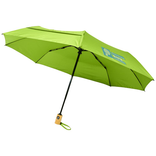 Składany, automatycznie otwierany/zamykany parasol Bo 21” wykonany z plastiku PET z recyklingu Limonkowy 10914309 (1)