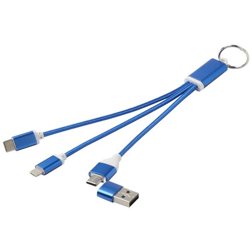 Metal kabel do ładowania 4 w 1 z aluminium z recyklingu z łańcuchem do kluczy Królewski niebieski 12438253 (5)