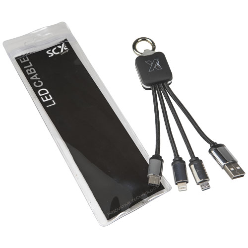 Kabel z podświetlonym logo 3w1 z brelokiem - SCX.design C15 Czerwony-Czarny 2PX00121 (2)