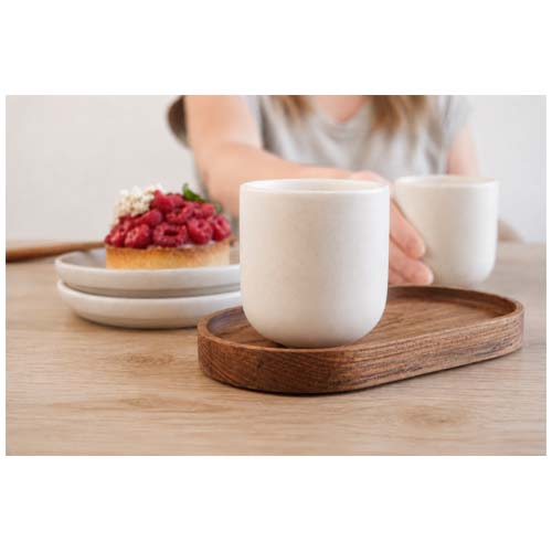 Zestaw składający się z owalnej drewnianej tacy Originalhome i ceramicznych kubków o pojemności 150 ml Drewniany 12643771 (2)