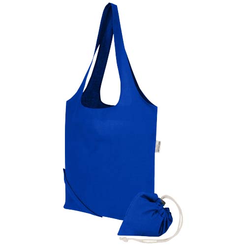 Madras Blend - torba na zakupy, wykonana z recyklingowanej baweły o gramaturze 140 g/m² posiadającej certyfikat GRS, składana Królewski niebieski 12080553 