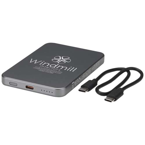 Powerbank Avis 5000 mAh z recyklingowanego aluminium posiadającego certyfikację RCS, z wbudowanym magnesem  Metaliczny grafitowy 12444382 (1)