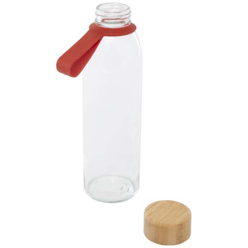 Szklana butelka na wodę Porto o pojemności 500 ml, z silikonowym uchwytem i z bambusową zakrętką Ceglasty 10085332 (3)