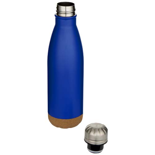 Cove butelka na wodę o pojemności 500 ml ze stali nierdzewnej z podwójnymi ściankami i izolacją próżniową oraz detalami korkowymi Królewski niebieski 10089253 (2)