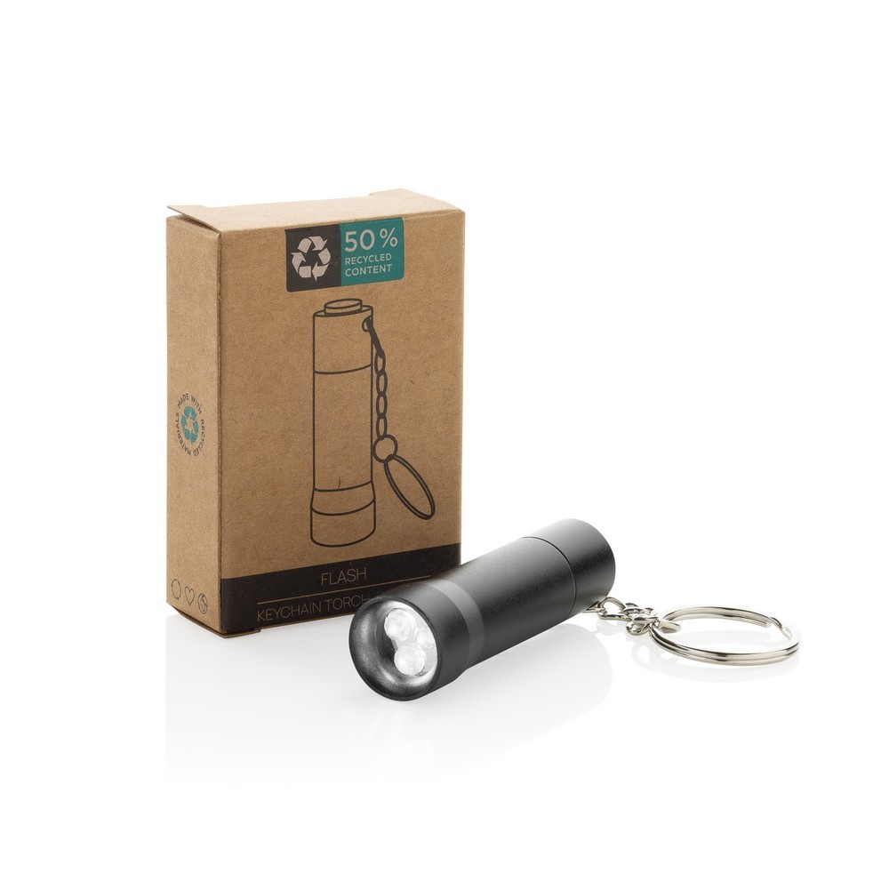 Brelok do kluczy z aluminium z recyklingu, latarka Flash Czarny P514.0401 (8)