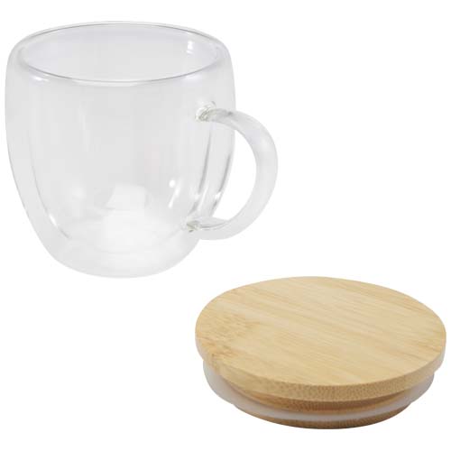 Szklany kubek Lenora z bambusową pokrywką o pojemności 250 ml Przezroczysty klarowny 11341901 (3)