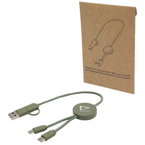 Citala kabel do synchronizacji danych i szybkiego ładowania 5 w 1 27 W o długości 30 cm z tworzyw sztucznych pochodzących z recyklingu Melanż zielony 12442762 (1)
