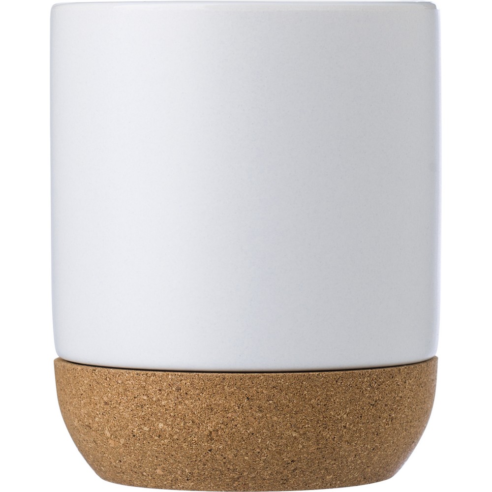 Kubek ceramiczny 300 ml z korkowym elementem Biały V6985-02 (1)