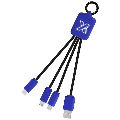 Kabel z podświetlonym logo 3w1 z brelokiem - SCX.design C15 Niebieski refleks-Czarny 2PX00192 