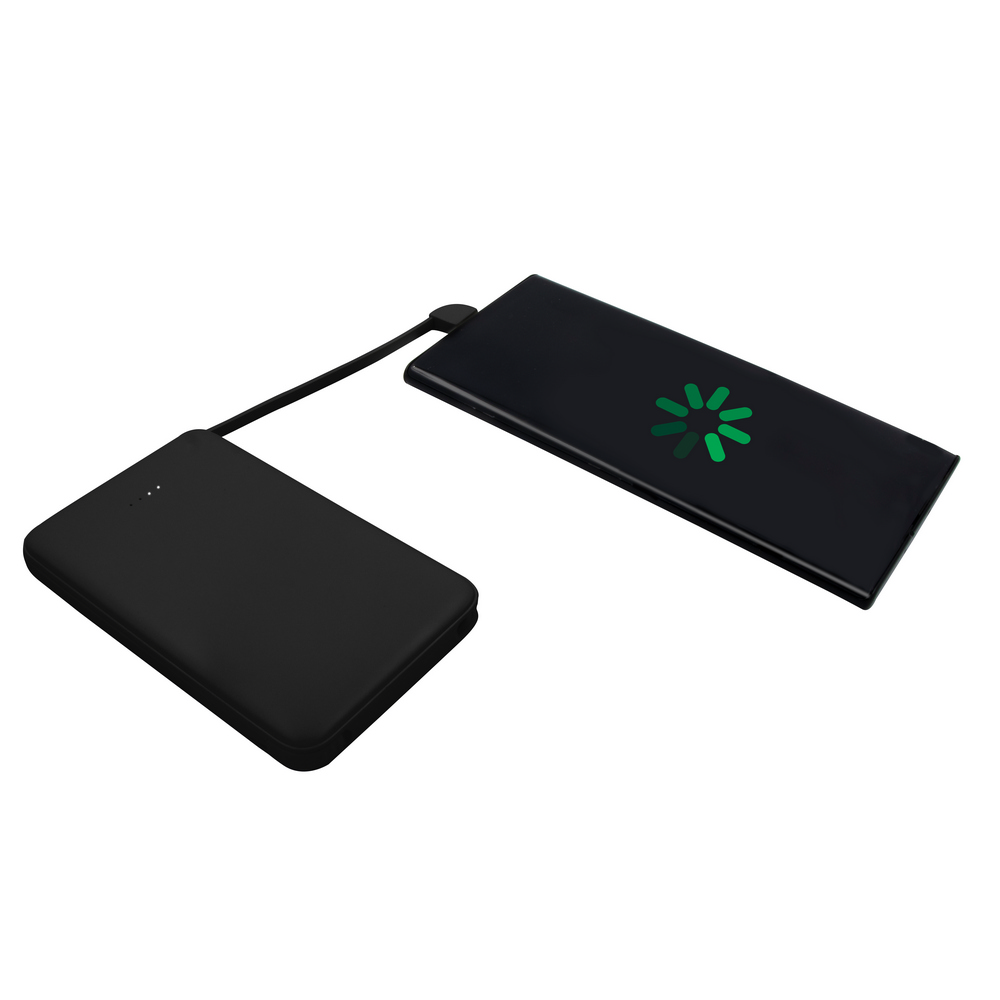 Power bank 5000 mAh ze zintegrowanymi kablami, adapter w komplecie | Presley Czarny V0905-03 (6)