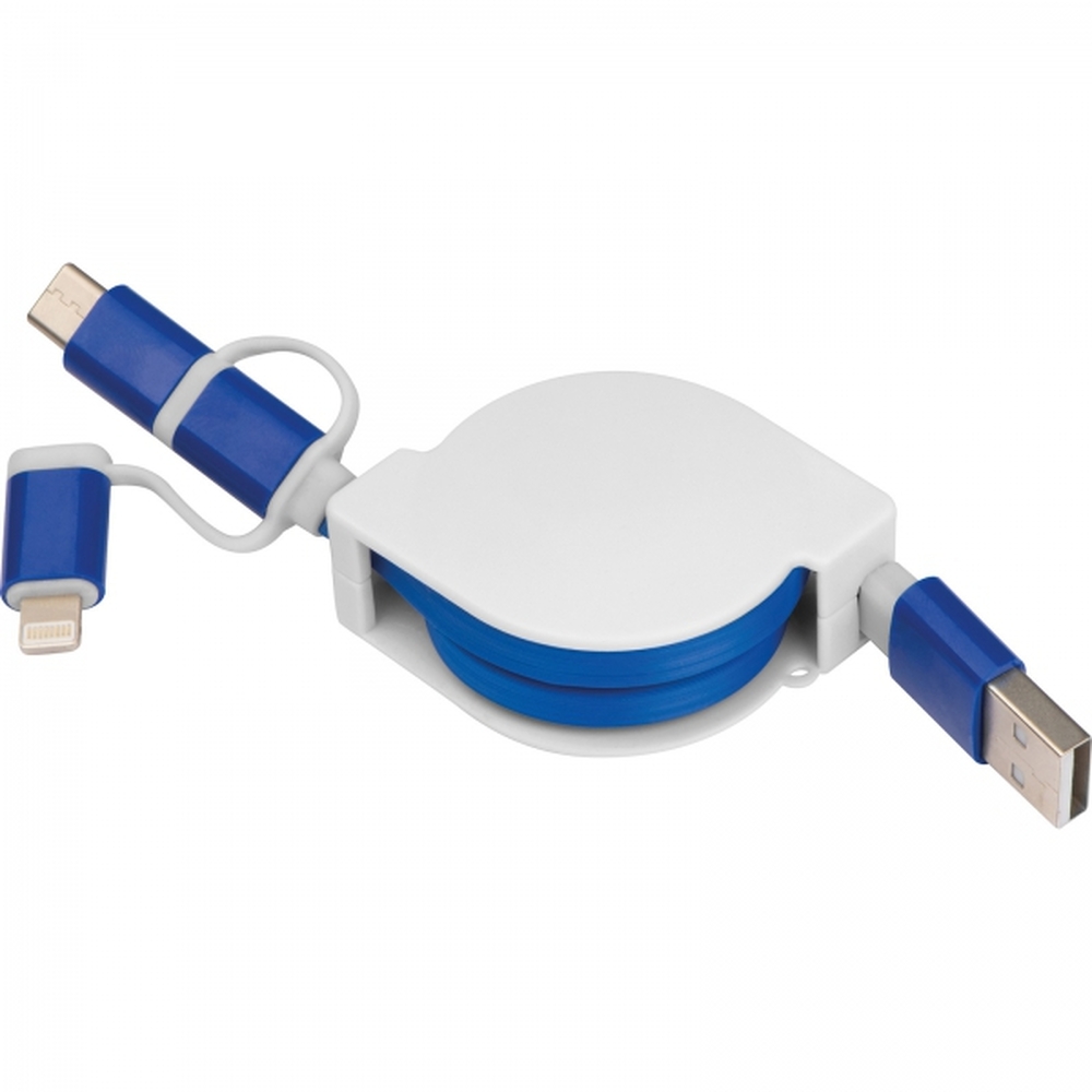 Kabel do ładowania z 3 wtyczkami rozwijany NICO Niebieski 2165204 (3)