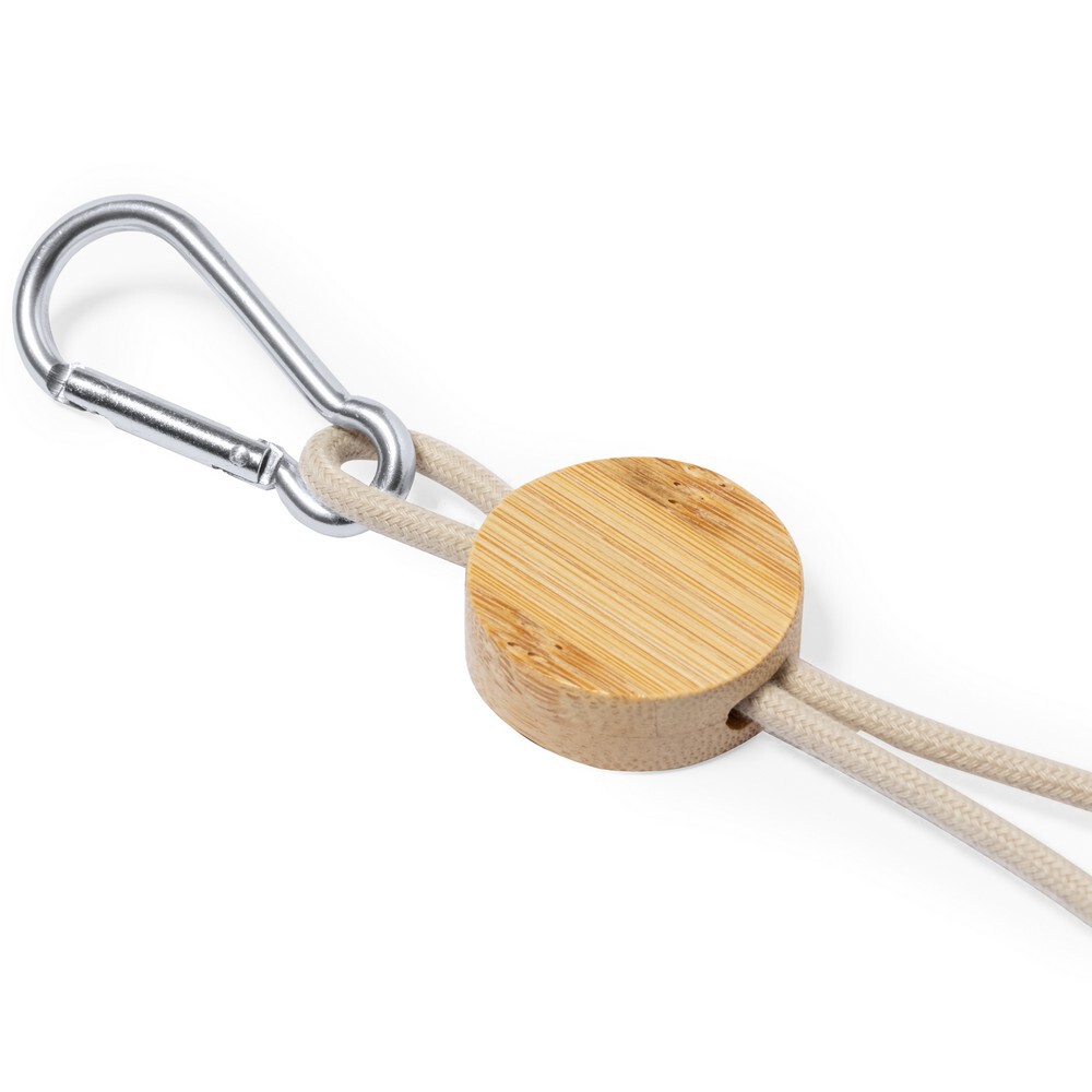 Gadżet reklamowy - Kabel do ładowania ze słomy pszenicznej i bawełny z karabińczykiem, bambusowy element