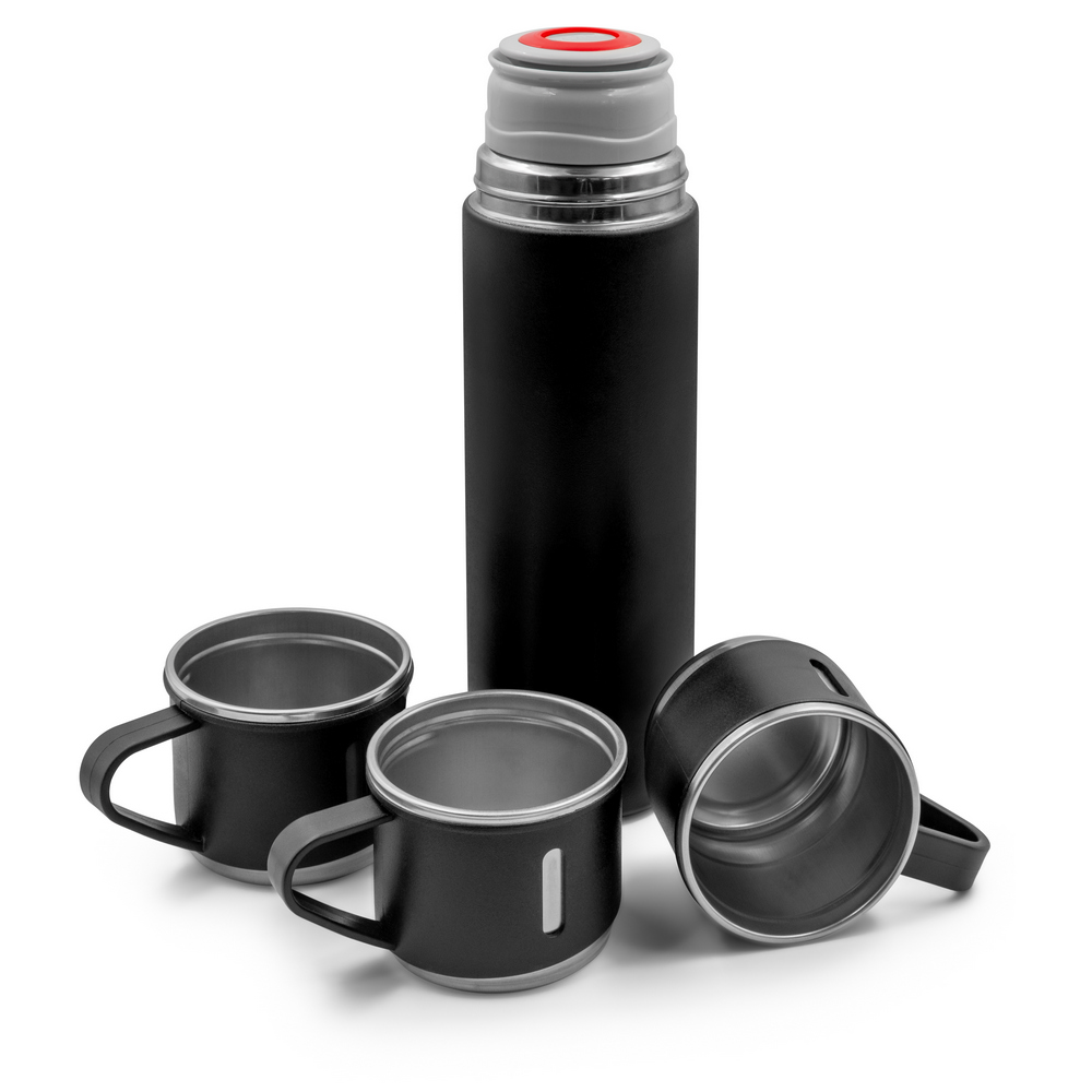 Termos 420 ml i 3 kubki 150 ml | Quavean Czarny VA117-03 