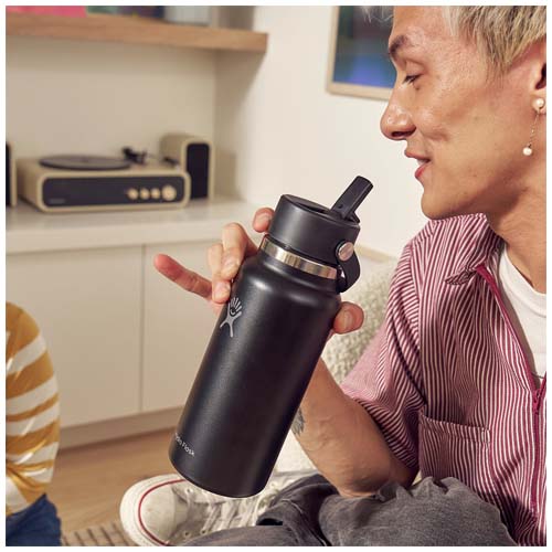 Hydro Flask Wide Mouth 946 ml – termoizolowana butelka na wodę ze stali nierdzewnej, z nakrętką ze słomką Czarny 10099290 (3)