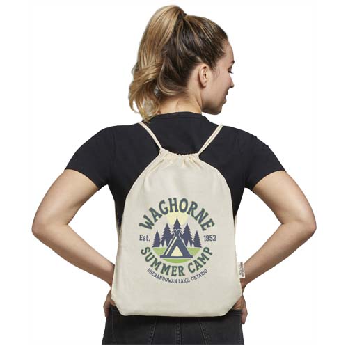 Oregon ściągana sznurkiem torba na zakupy z bawełny z recyklingu z certyfikatem GRS 140 g/m² Naturalny 12073506 (4)