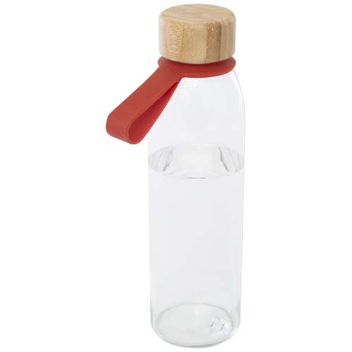 Szklana butelka na wodę Porto o pojemności 500 ml, z silikonowym uchwytem i z bambusową zakrętką Ceglasty 10085332 