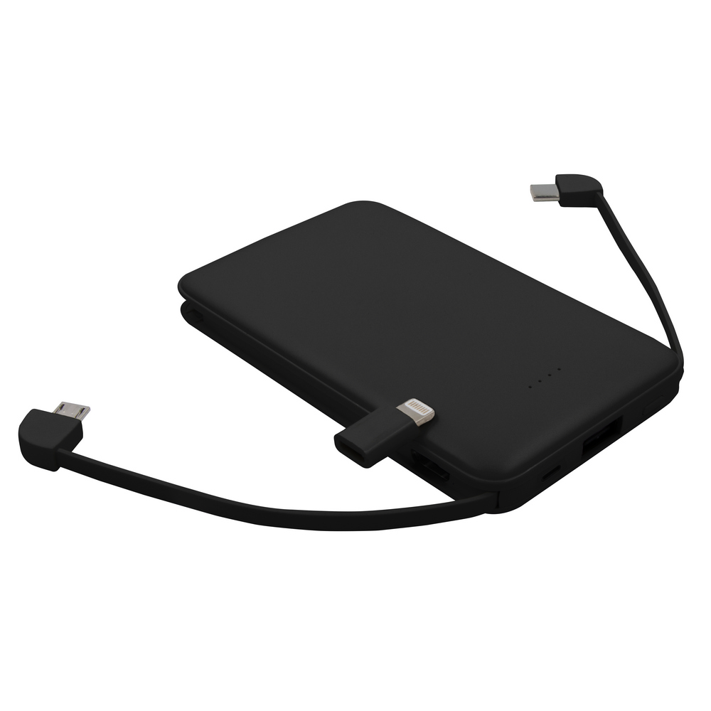 Power bank 5000 mAh ze zintegrowanymi kablami, adapter w komplecie | Presley Czarny V0905-03 (2)