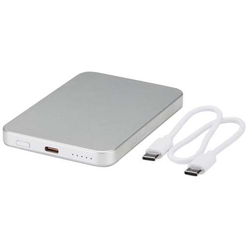 Powerbank Avis 5000 mAh z recyklingowanego aluminium posiadającego certyfikację RCS, z wbudowanym magnesem  Srebrny 12444381 (5)