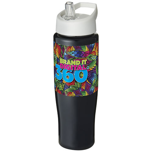 Bidon H2O Tempo® o pojemności 700 ml z wieczkiem z słomką Czarny-Biały 21004409 (1)