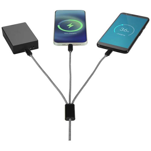 Alphecca - kabel ładujący 5 w 1 wykonany z recyklingowanego aluminium i tworzywa RPET   Czarny 12449290 (5)