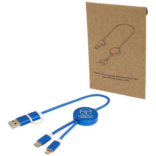 Alasia kabel do synchronizacji danych i szybkiego ładowania 5 w 1 27 W o długości 30 cm z tworzyw sztucznych i aluminium pochodzących z recyklingu Królewski niebieski 12442453 (1)