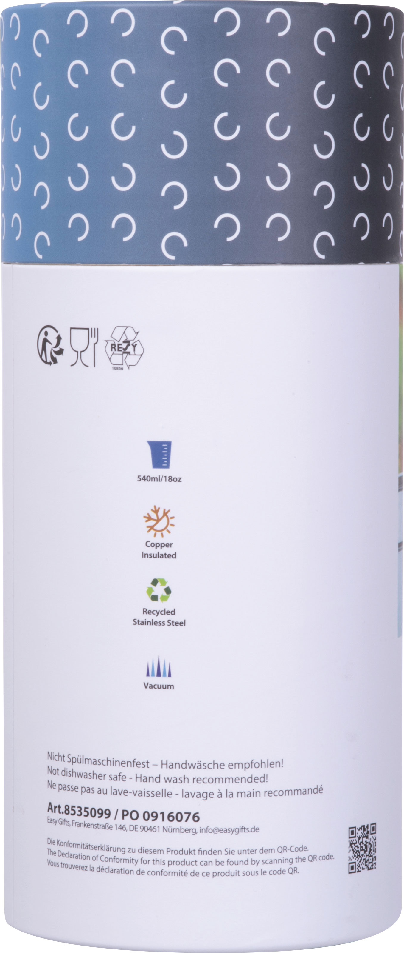 Kubek termiczny stalowy z recyklingu LA LOUVIERE MoLu 540 ml Czarny 535003 (9)