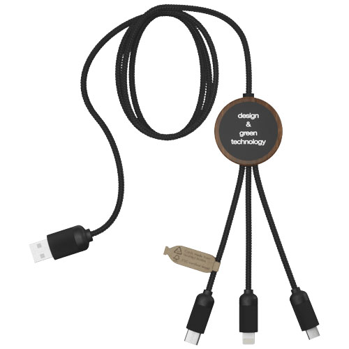 SCX.design C36 przedłużany kabel do ładowania z podświetlanym logo 3-w-1 rPET i z okrągłą bambusową obudową Drewniany 2PX08471 (3)
