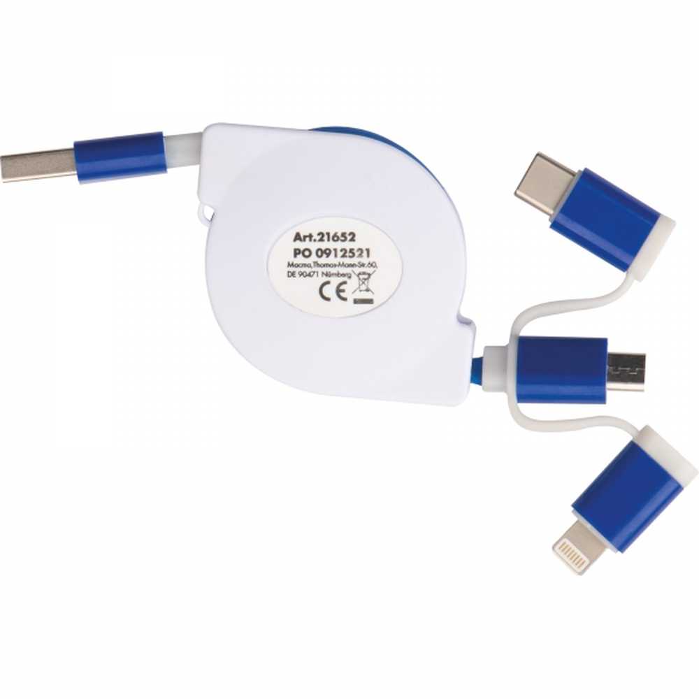 Kabel do ładowania z 3 wtyczkami rozwijany NICO Niebieski 2165204 (5)