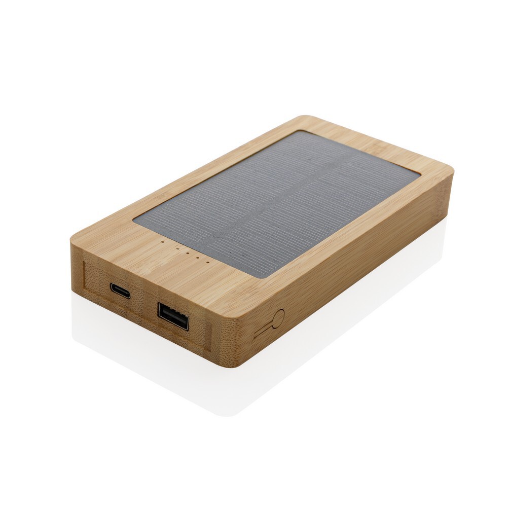 Gadżet reklamowy - Bambusowy power bank 10000 mAh, ładowarka słoneczna