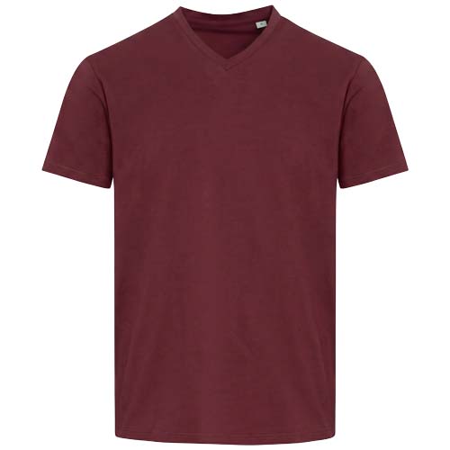 Balfour organiczna koszulka unisex z krótkim rękawem i dekoltem w serek, wykonana z materiału o gramaturze 200 g/m², z certyf Głęboki bordowy 3966522A (2)