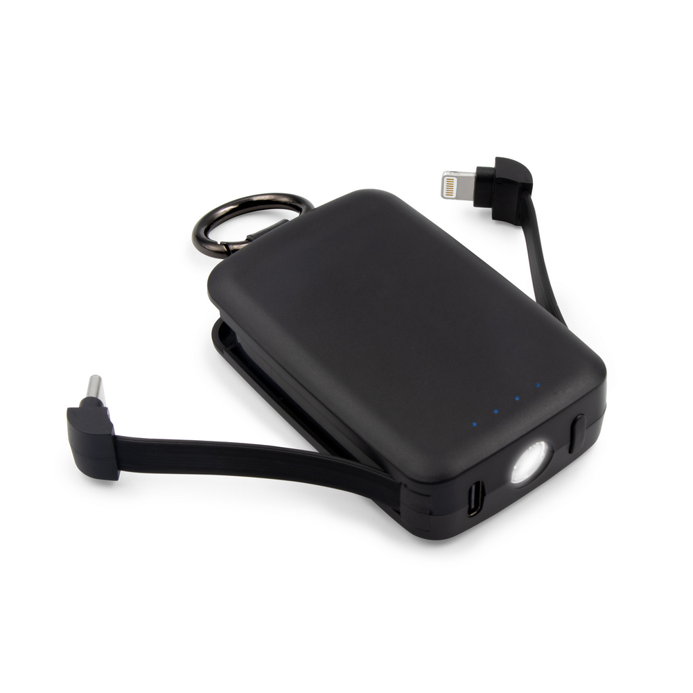 Power bank 4000 mAh, karabińczyk i lampka 1W | Dimetrice Czarny VA109-03 (2)