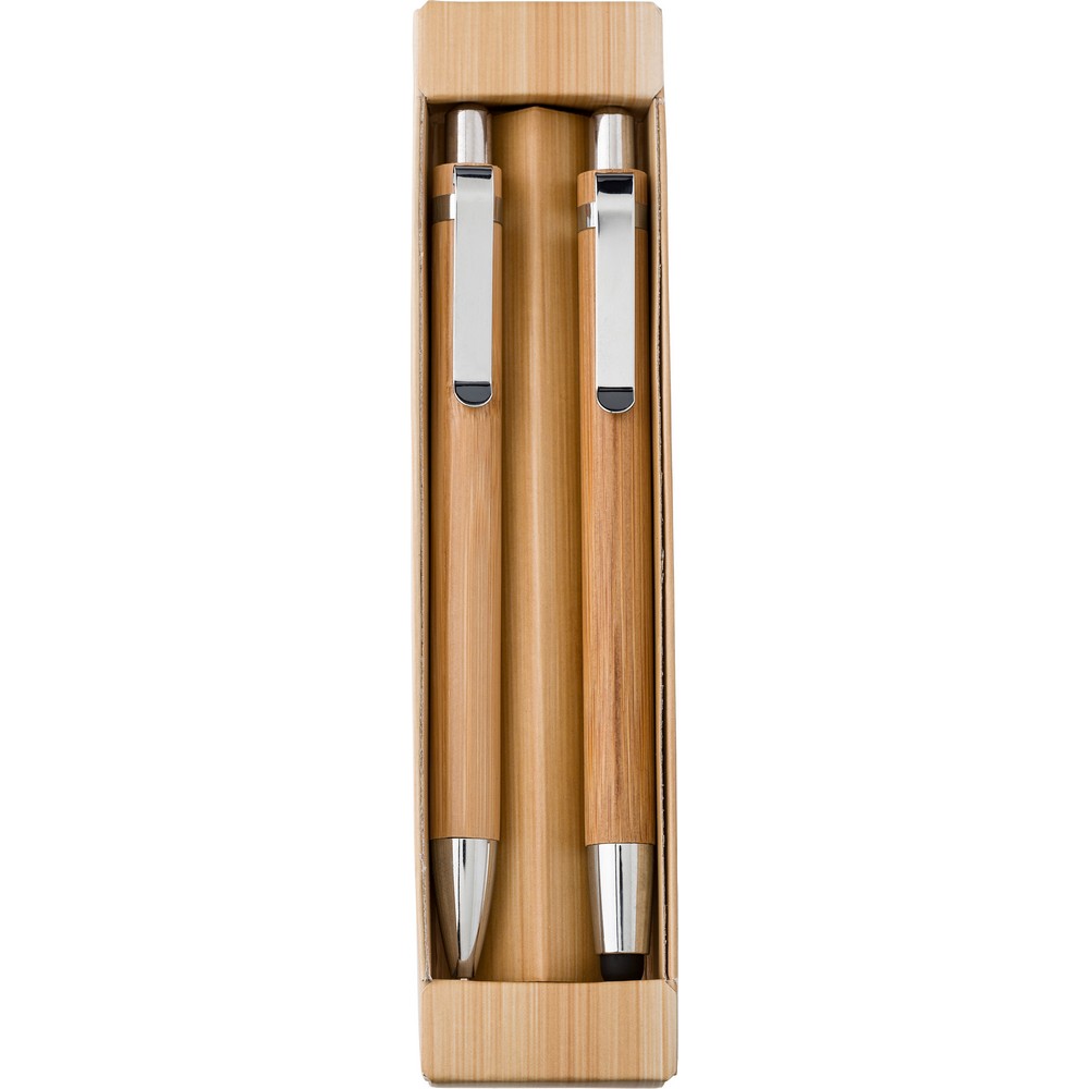 Bambusowy zestaw piśmienniczy, długopis touch pen i ołówek mechaniczny Brązowy V1803-16 (2)