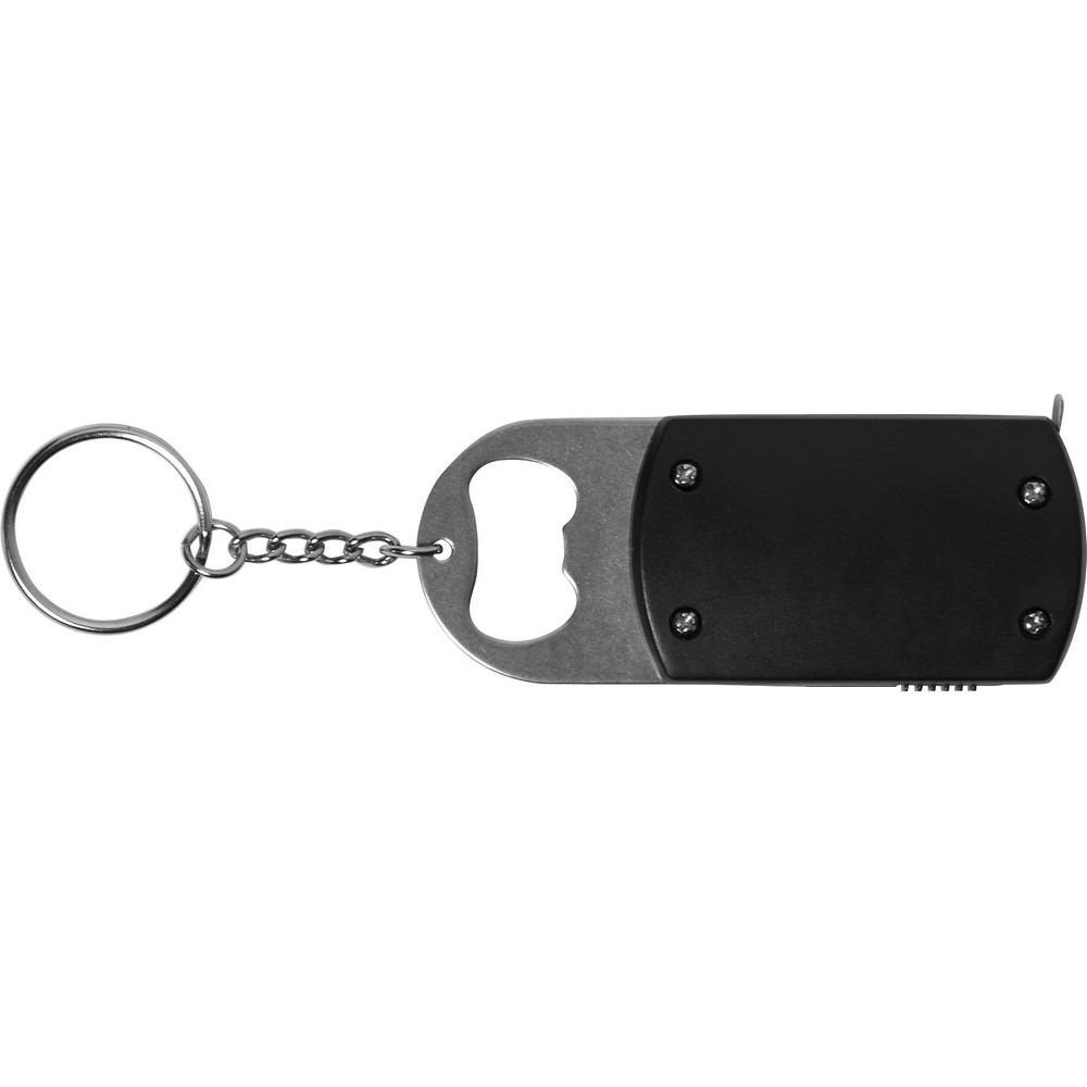 Brelok do kluczy, lampka LED, otwieracz do butelek, miara 1m Czarny V9458-03 (2)