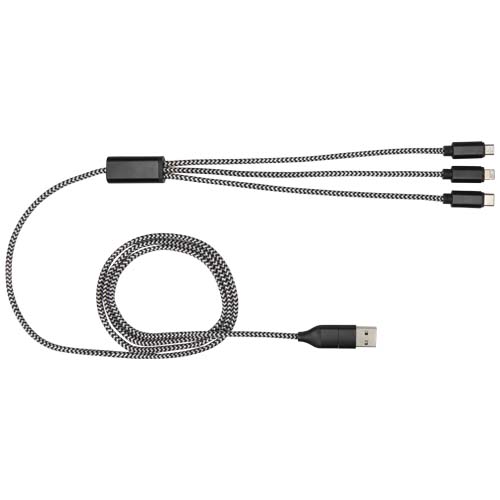 Alphecca - kabel ładujący 5 w 1 wykonany z recyklingowanego aluminium i tworzywa RPET   Czarny 12449290 (3)