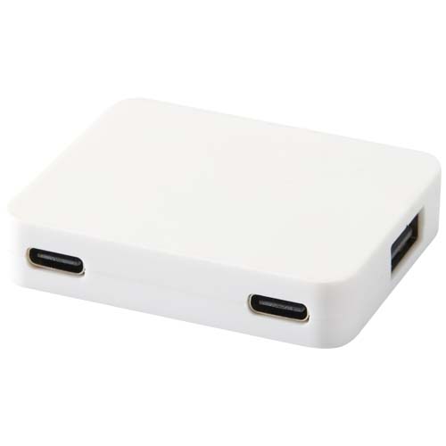 Gadżet reklamowy - Gaia 4-portowy hub USB z wyjściem USB-A i typu C oraz podwójnym wejściem — wykonany z tworzyw sztucznych pochodzących z recyklingu