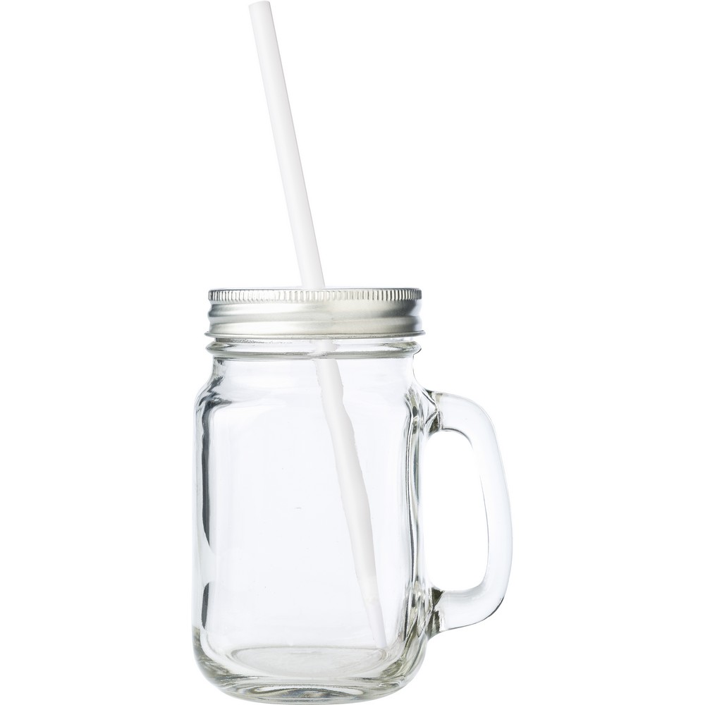 Słoik do picia 480 ml ze słomką Neutralny V8485-00 (1)